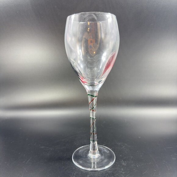 Pier 1 Red Green Swirl Wine Goblet Drinking Glasses Optic Discontinued Set of 2 - Picture 10 of 13